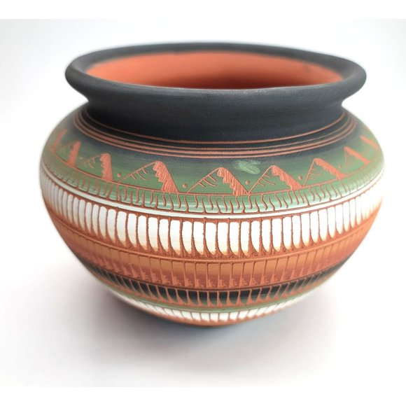 Native American Navajo Vase Pot by C. Buralli Terra Cotta Multi-Color 1996 DH606 - Picture 8 of 15